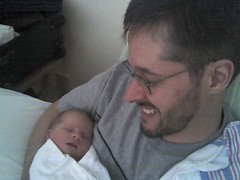 Kelton asleep on dad at hospital