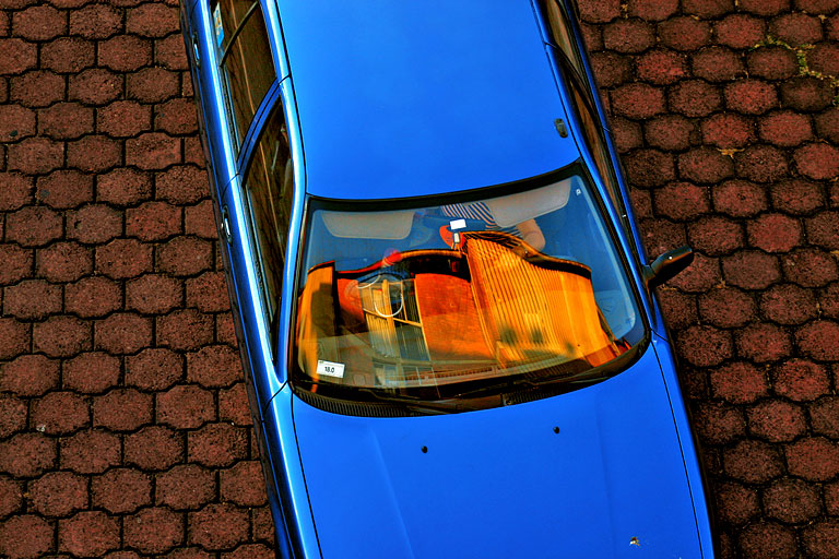 Blue Car with Reflection