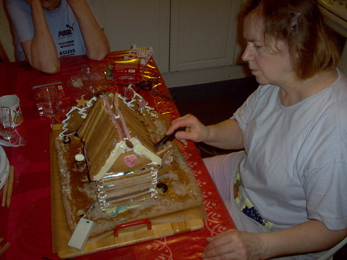 Annikki at work creating a gingerbread construction