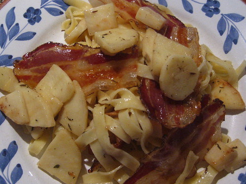 Tagliatelle with pancetta and parsnip