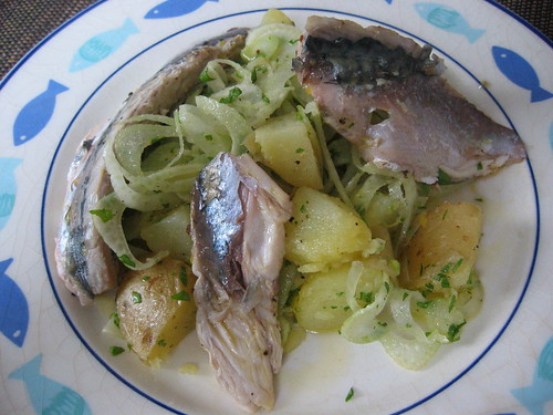 Grilled mackerel with potato and fennel salad